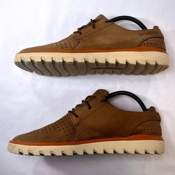 Merrell Downtown Shoe Mens 9 Stone Brown Leather Perforated Casual Light Sneaker - Picture 9 of 12